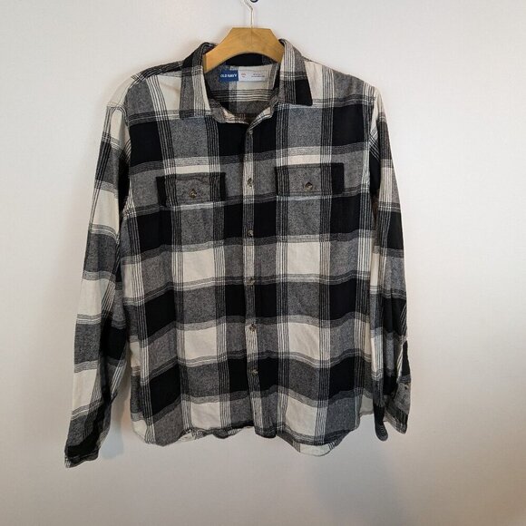 Old Navy Flannel Pocket Shirt in Plaid Black/White, Sz XXL Tall - Picture 1 of 5